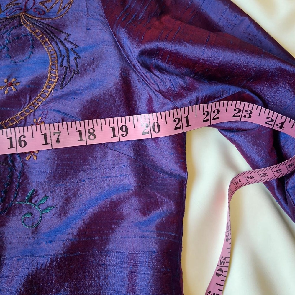 100% Raw Silk Iridescent Purple Embroidered Jacket Blazer Size S Coldwater Creek - Picture 5 of 9